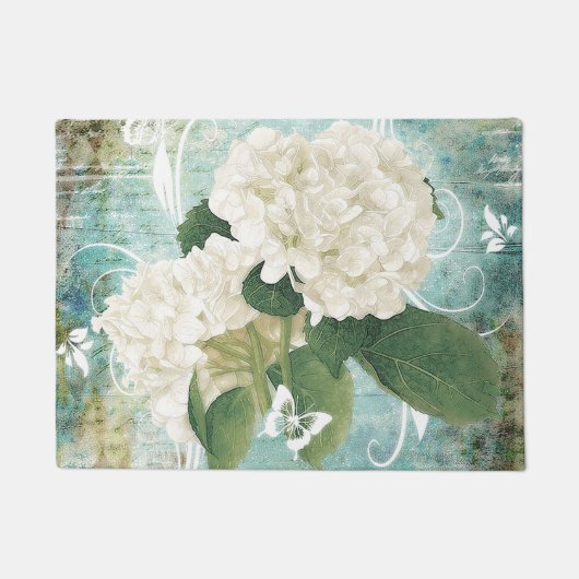 Weißes Hydrangea Fußmatte (Vorderseite)
