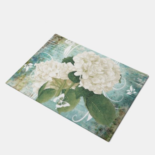 Weißes Hydrangea Fußmatte (Schrägansicht)