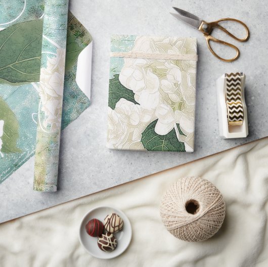 Weißes Hydrangea Geschenkpapier (Kunsthandwerk)