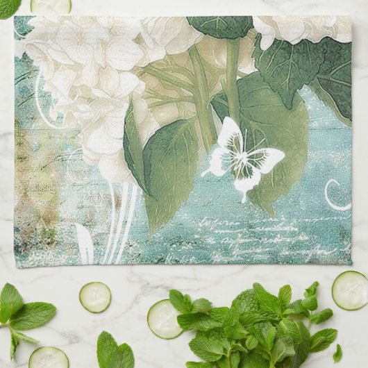 Weißes Hydrangea Geschirrtuch (Gefaltet)