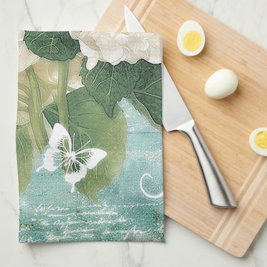 Weißes Hydrangea Geschirrtuch (Viertel Falte)