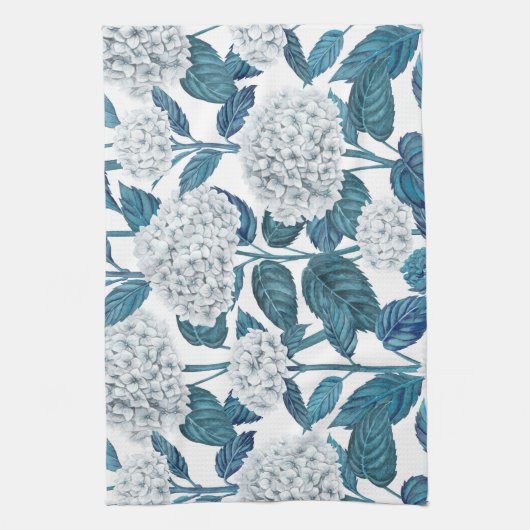 Weißes Hydrangea Geschirrtuch (Vertikal)