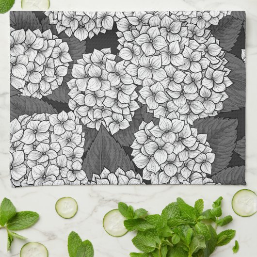 Weißes Hydrangea Geschirrtuch (Gefaltet)