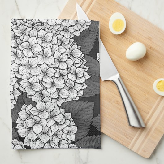 Weißes Hydrangea Geschirrtuch (Viertel Falte)