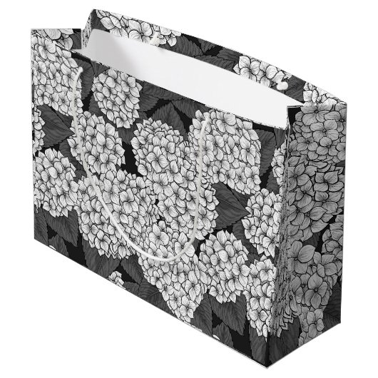 Weißes Hydrangea Große Geschenktüte (Rückseite Schrägansicht)