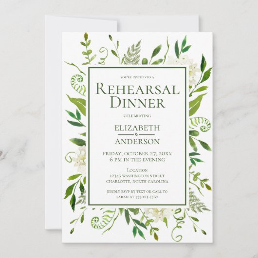 Weißes Hydrangea Probe Wasserfarben Abendessen Einladung (Vorderseite)