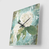 Weißes Hydrangea Quadratische Wanduhr (Winkel)