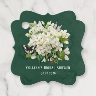 Weißes Hydrangea und Schmetterling-Brautparty Geschenkanhänger