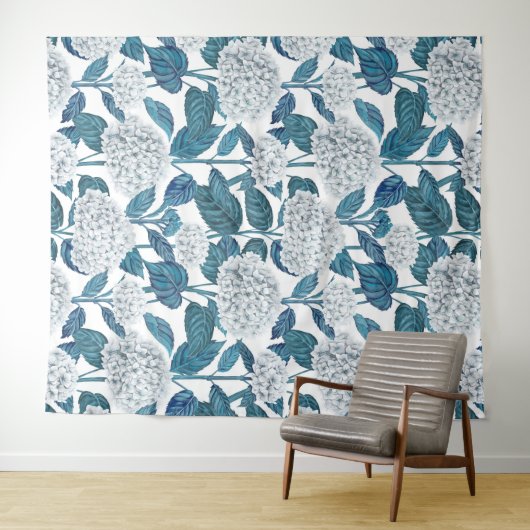 Weißes Hydrangea Wandteppich (Beispiel (Horizontal))