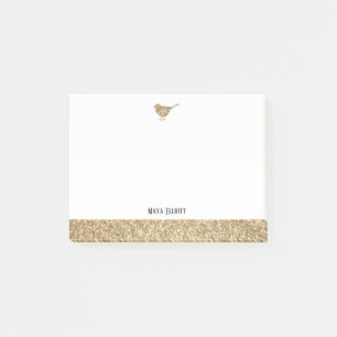 Weißes Imitat Glitzer Bird & Border Post-it Klebezettel