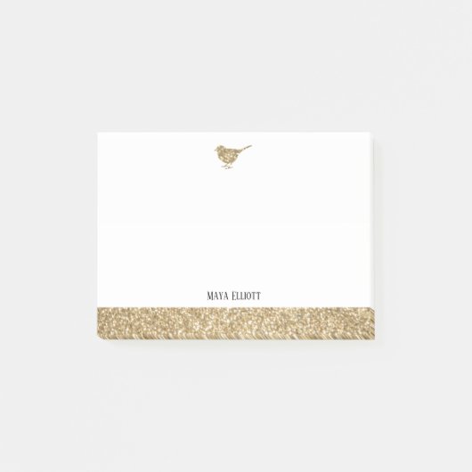 Weißes Imitat Glitzer Bird & Border Post-it Klebezettel (Vorderseite)