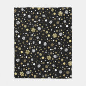 Weißes Imitat Gold Snowflakes Punkt auf Schwarz Fleecedecke (Vorderseite)