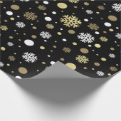 Weißes Imitat Gold Snowflakes Punkt auf Schwarz Geschenkpapier (Ecke)
