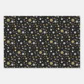 Weißes Imitat Gold Snowflakes Punkt auf Schwarz Geschenkpapier Set (Vorderseite)