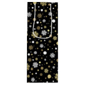 Weißes Imitat Gold Snowflakes Punkt auf Schwarz Geschenktüte Für Weinflaschen (Vorderseite)