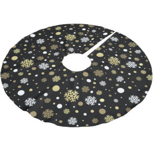 Weißes Imitat Gold Snowflakes Punkt auf Schwarz Polyester Weihnachtsbaumdecke