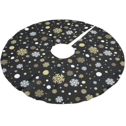 Weißes Imitat Gold Snowflakes Punkt auf Schwarz Polyester Weihnachtsbaumdecke (Schrägansicht)