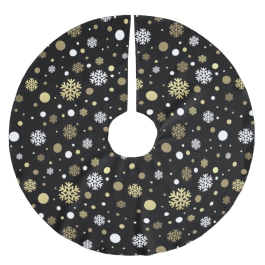Weißes Imitat Gold Snowflakes Punkt auf Schwarz Polyester Weihnachtsbaumdecke (Vorderseite)