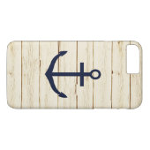 Weißes Imitat-hölzerner blauer Anker Case-Mate iPhone Hülle (Rückseite (Horizontal))