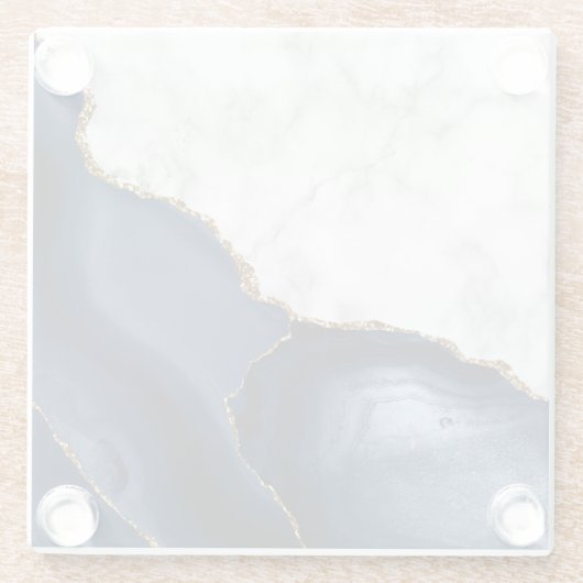Weißes Imitat Marble Gilded Navy Blue Agate Glasuntersetzer (Rückseite)