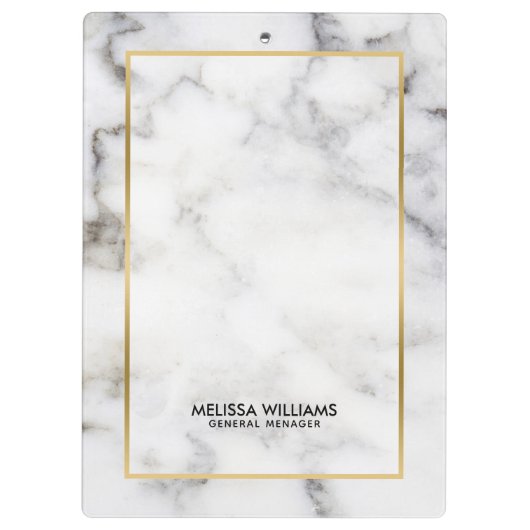Weißes Imitat Marmorgoldgrenze Klemmbrett (Rückseite)