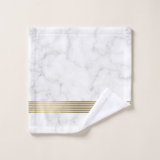Weißes Imitat Marmorstreifen Badhandtuch Set (Waschlappen)