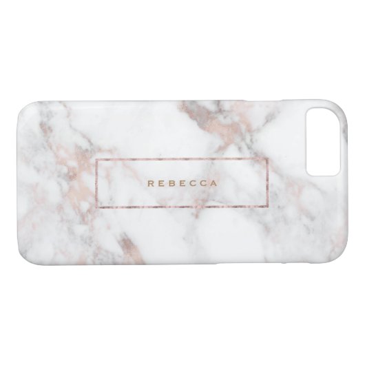 Weißes Imitat Rose-Gold Akzente Monogramm Case-Mate iPhone Hülle (Rückseite (Horizontal))