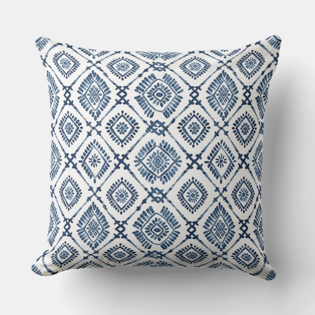 Weißes Indigo Blue Throw Kissen (Vorderseite)