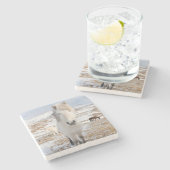 Weißes Isländisches Pferd, Island Steinuntersetzer (Seitenansicht)