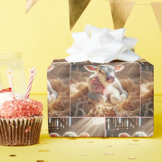Weißes Kalb im Stall Geschenkpapier (Geburtstagsparty)