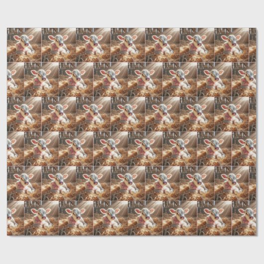 Weißes Kalb im Stall Geschenkpapier (Flach)