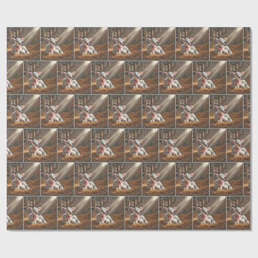 Weißes Kalb mit rosafarbenem Kiefer im Stall Geschenkpapier (Flach)