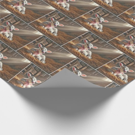 Weißes Kalb mit rosafarbenem Kiefer im Stall Geschenkpapier (Ecke)