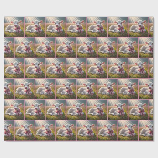 Weißes Kalb mit rosafarbenem Kiefer in Weide Geschenkpapier (Flach)