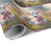 Weißes Kalb mit rosafarbenem Kiefer in Weide Geschenkpapier (Rolleneckpunkt)