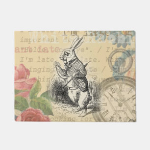 Weißes Kaninchen Alice Abenteuer Wunderland Kunst Fußmatte