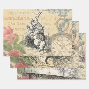 Weißes Kaninchen Alice Abenteuer Wunderland Kunst Geschenkpapier Set