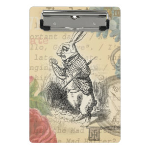 Weißes Kaninchen Alice Abenteuer Wunderland Kunst Mini Klemmbrett