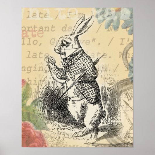 Weißes Kaninchen Alice Abenteuer Wunderland Kunst Poster (Vorne)