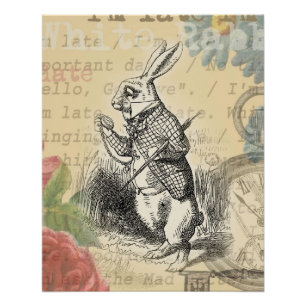 Weißes Kaninchen Alice Abenteuer Wunderland Kunst Poster