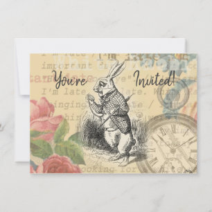 Weißes Kaninchen Alice im Wunderland Kunst Einladung