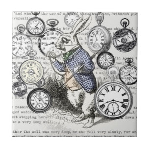 Weißes Kaninchen Alice im Wunderland Uhren Kunst Fliese