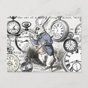 Weißes Kaninchen Alice im Wunderland Uhren Kunst Postkarte