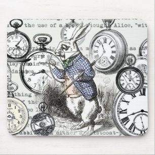 Weißes Kaninchen Alice im Wunderland Uhren Mousepad