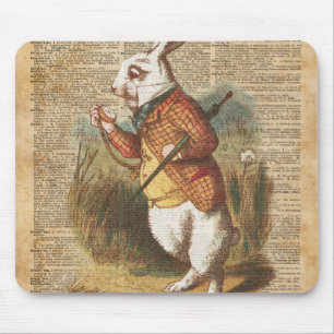 Weißes Kaninchen Alice im Wunderland Vintage Kunst Mousepad