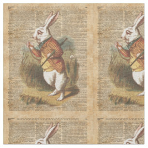 Weißes Kaninchen Alice im Wunderland Vintage-Kunst Stoff