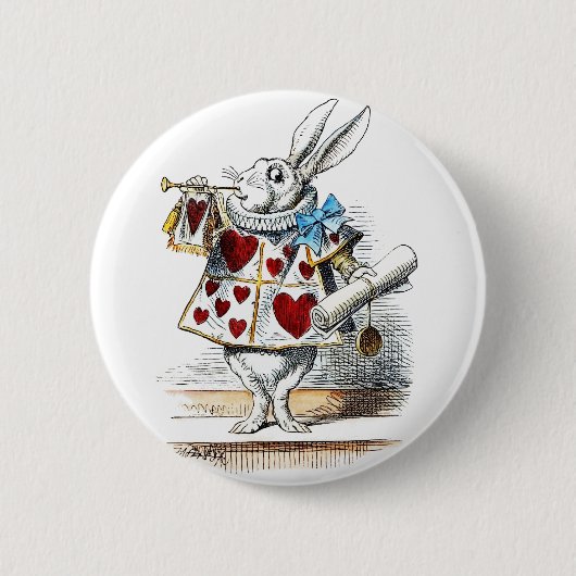 Weißes Kaninchen Alice Wunderland Herz Button (Vorderseite)
