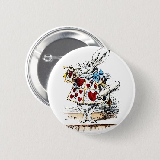 Weißes Kaninchen Alice Wunderland Herz Button (Vorne & Hinten)