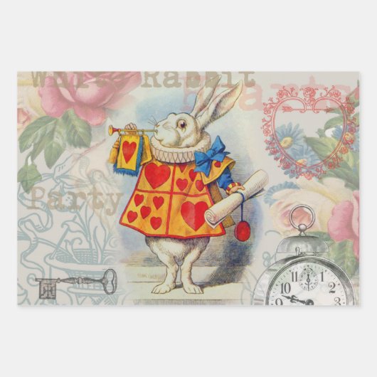Weißes Kaninchen Alice Wunderland Herz Geschenkpapier Set (Vorderseite 3)