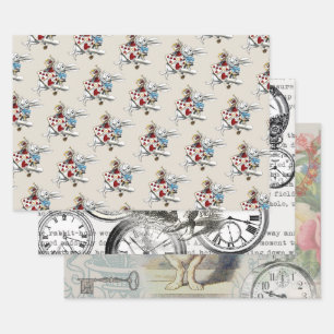 Weißes Kaninchen Alice Wunderland Herz Geschenkpapier Set